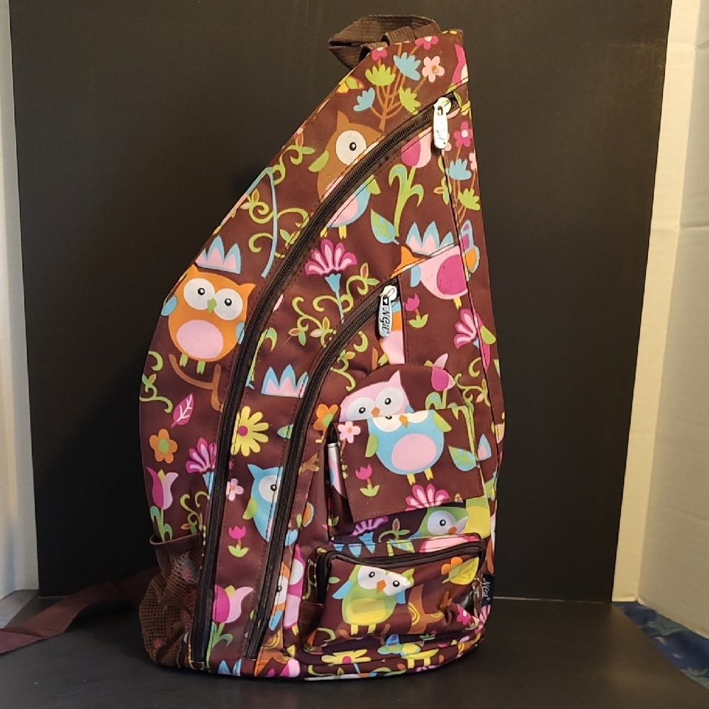 Brown and Pink Sling Bag with Woodland Pattern